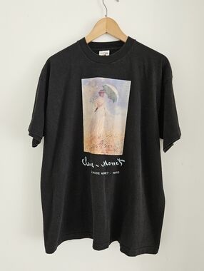 Vintage Claude Monet Art Shirt Woman With A Parasol Impressionism Painting 90s
